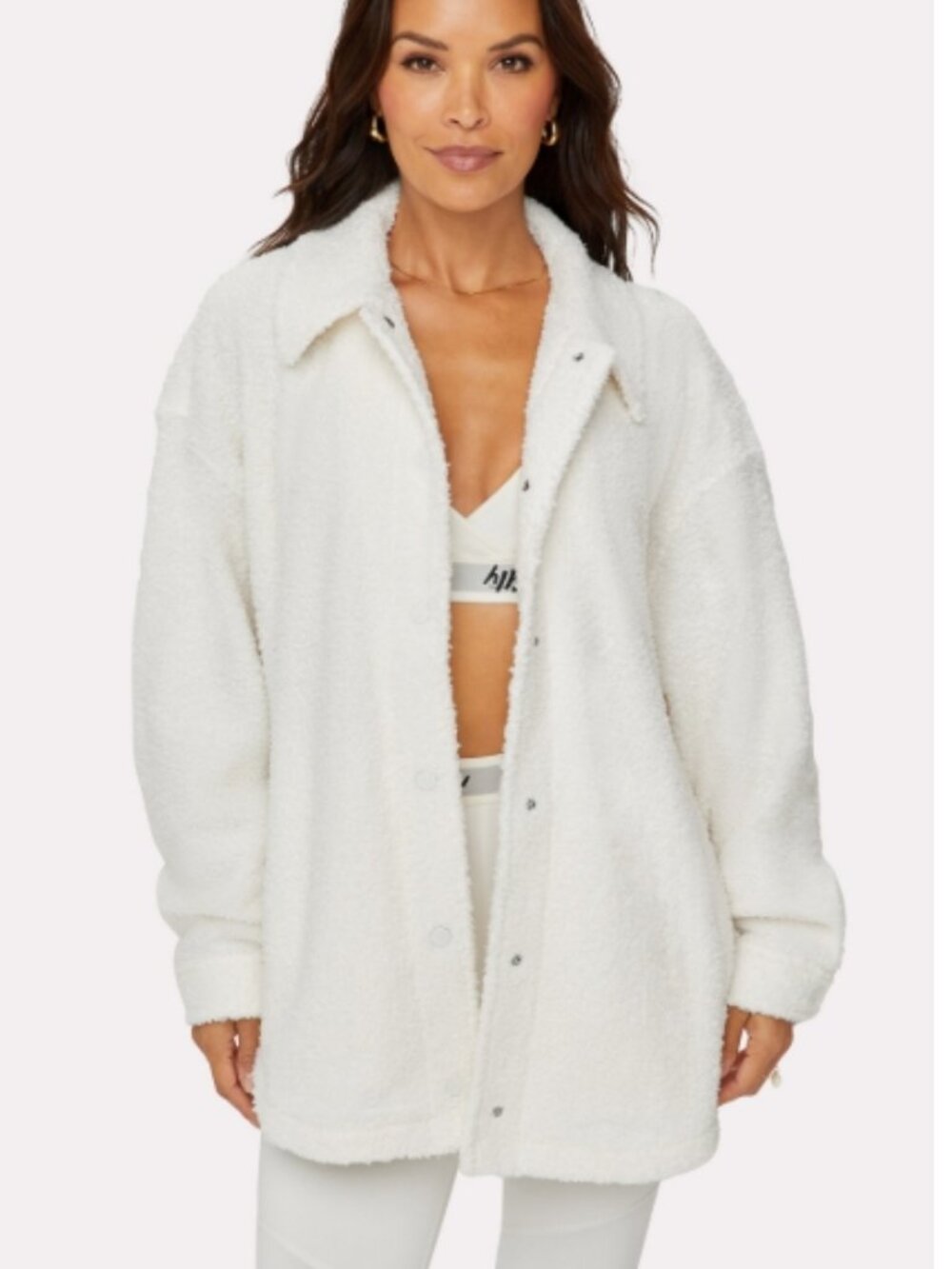NWT YITTY Sherpa Button-Front Teddy Shacket Baddie To The Bone (Cream) XL